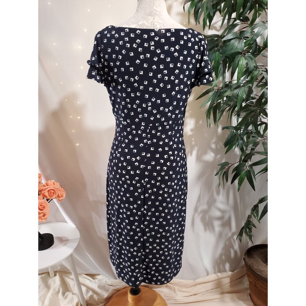 Lauren Ralph Lauren Faux Wrap Stretch Ruched Midi Dress Size 10 Navy Blue Square - Picture 3 of 12